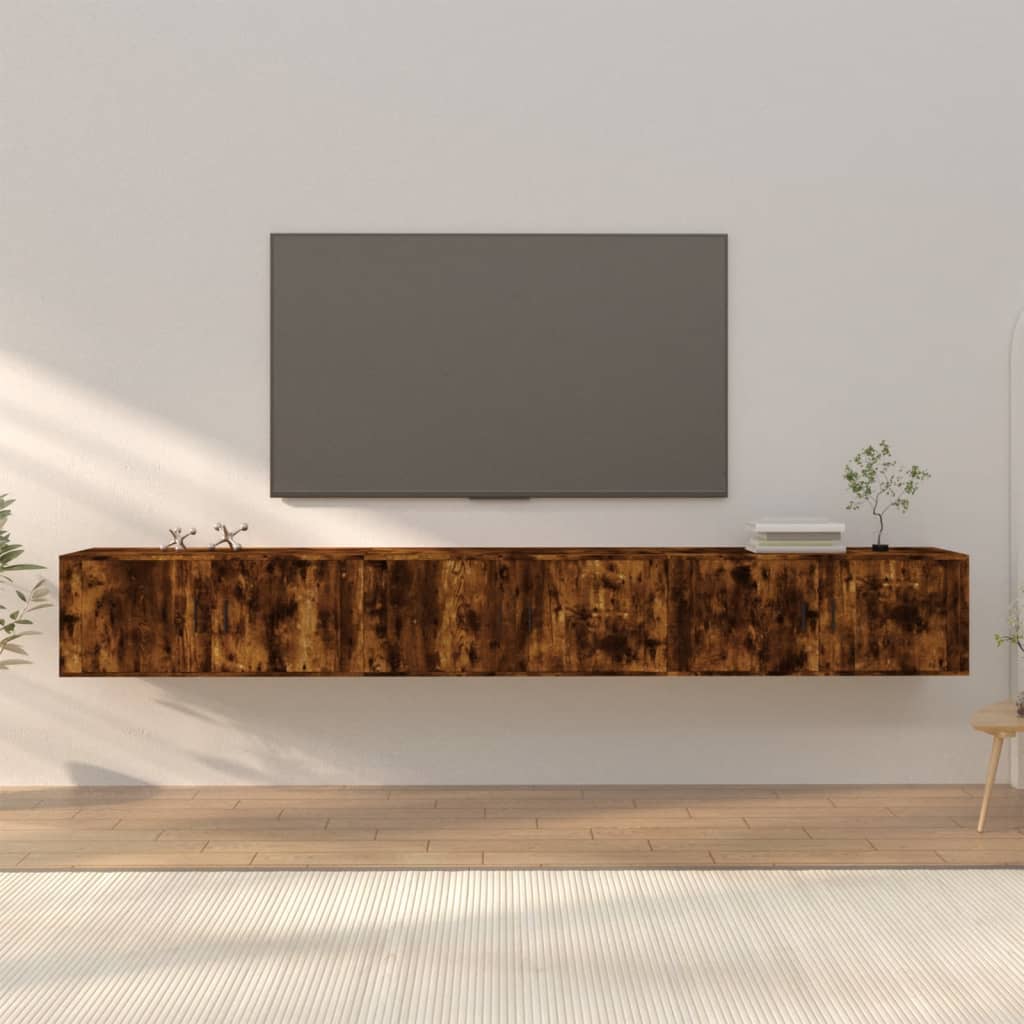 Wall Mounted TV Cabinets Set of 3 Smoked Oak Finish 100 X 34.5 X 40 Cm