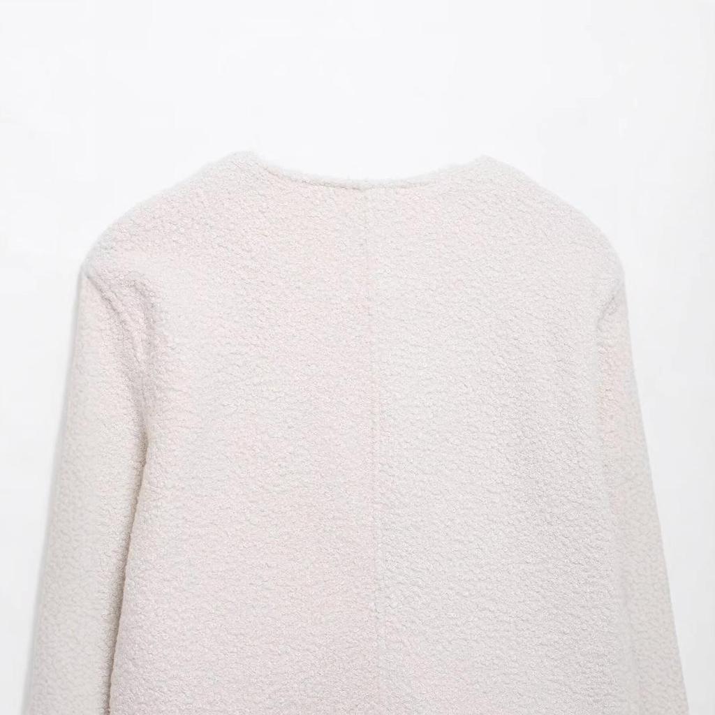 2025 Spring Women's Double-Breasted Beaded Pique Jacket: European/American Style Round Neck, Long Sleeve