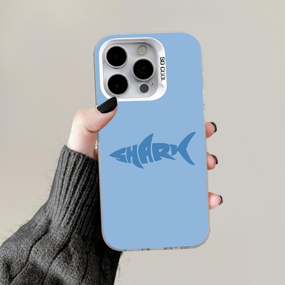 Cute Cartoon Blue Shark Phone Case For iPhone 16,15,14,13,12,11,Pro,Max,Plus,Mini,XS,SE Anti Fall Gray White Matte Hard Bumper