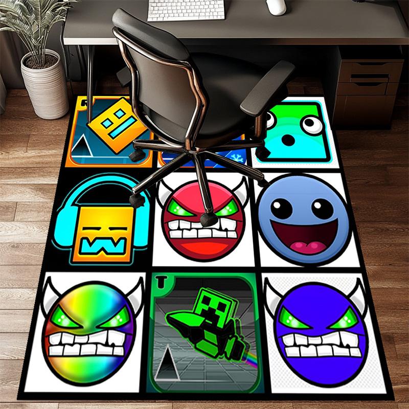 Colorful Geometry Dash Characters Rug Office Floor Mat - Machine Washable for Bedroom, bedroom, livingroom, Room Decor Fan Gifts Christmas
