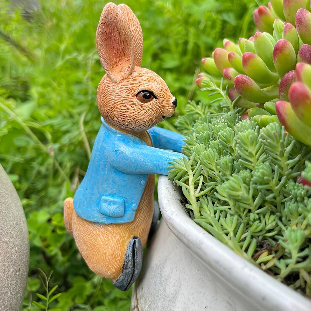 1pc Cute Resin Rabbit Statue, Climbing On Flower Pot, Indoor Decoration Statue, Flower Pot Decor, Perfect for Garden, Courtyard