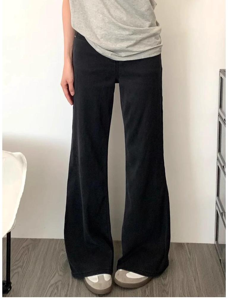 Women's Plus Size Black Fleece-Lined Micro-Flare Jeans: Winter Slimming Loose Fit Pants