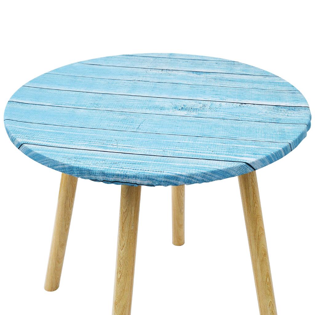 Flower Print Round Tablecloth Wood Texture Vintage Indoor Outdoor Waterproof Elastic Edge Picnic Table Cloth Decor
