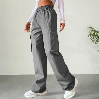 Pantaloni cargo da donna con elastico in vita, gamba larga, tinta unita, pantaloni casual da jogging, pantaloni della tuta con patta laterale