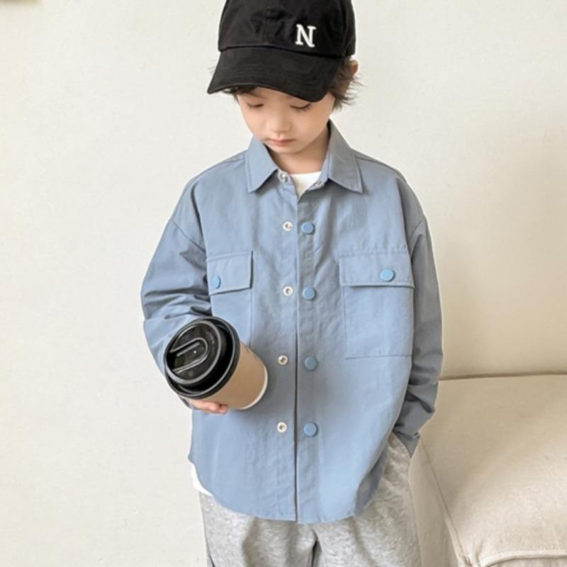 Spring and Autumn Boys New Loose Casual Solid Color Outer Shirt
