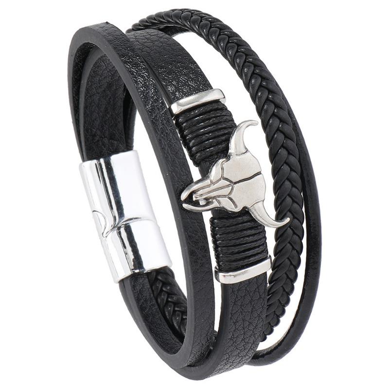 

EMU new product personalized fashion hand-woven leather bull skull magnetic bracelet bracelet bracelet чорний