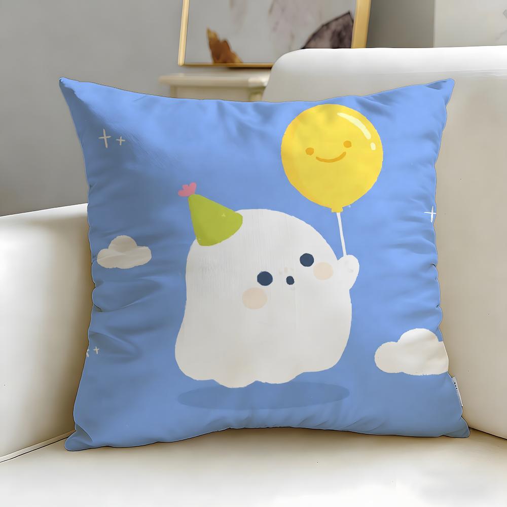 Character Cute Ghost Cushion Cover Soft & Easy-Wash Pillow Case – Versatile For Couch, Bed, Travel And Office