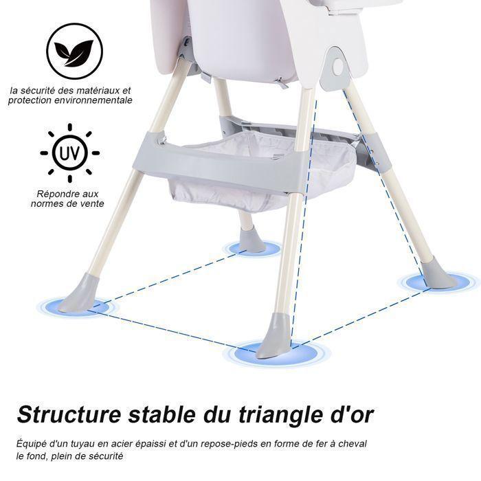 K IKIDO Chaise Haute Pour Bébé 2 En 1 - K IKIDO - Évolutive - Pliable - Ajustable-De 6 Mois À 3 ans(15KG) - Gris
