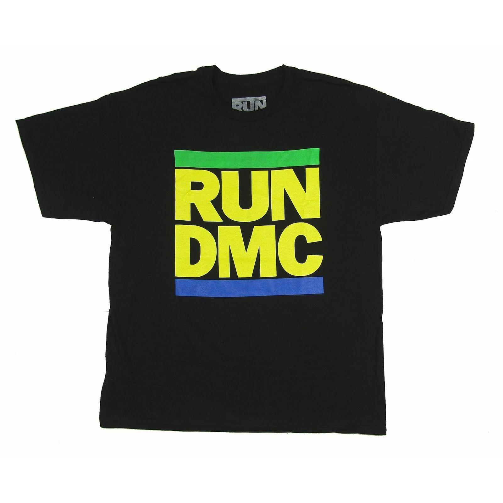 Men s Run DMC Brazil Flag Colors Classic Logo Image T-shirt Small Black XS