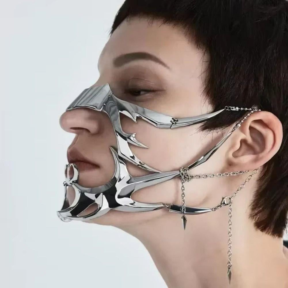 

Nose Mechanical Gothic Mask Punk Alien Decent Irregular Metal Face Wearing Holiday Party Decor Style 3
