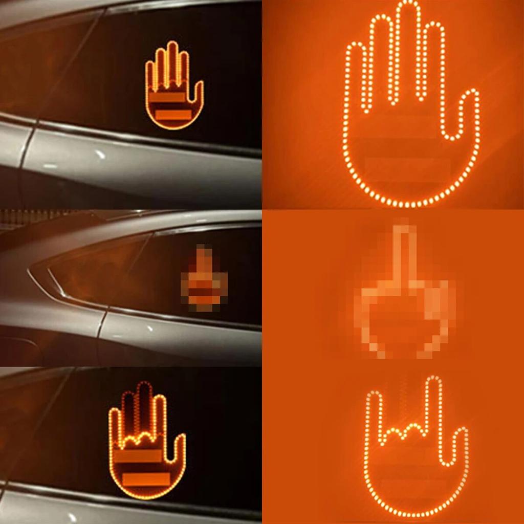 Funny Car Finger Light with Remote Road Rage Signs Middle Finger Gesture Light Amber Finger Warning Brake Light Car Accessories