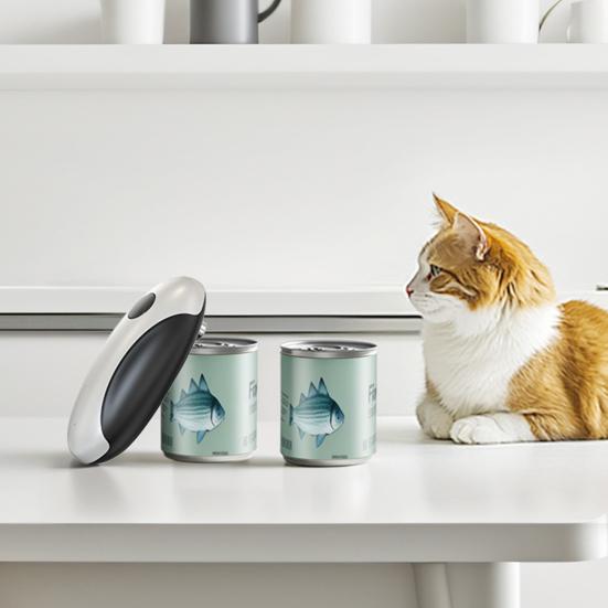 Electric Can Opener Stainless Steel Blade One-Touch Automatic Can Opener Ergonomic Handle Safety Button Hands Free Kitchen Gadget