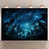 Galaxie-Fotohintergrund Sternennachtwald mit tiefblauem Nachthimmel, leuchtenden Sternen, funkelndem, strapazierfähigem Wandbild für Partys