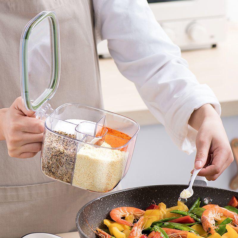 2026 Multi-Compartment Transparent Seasoning Box: Salt, Pepper & MSG Storage Solution