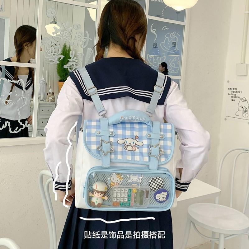 Cinnamoroll School Bag Blue Cartoon And Geometric Pattern For Daily Commuting