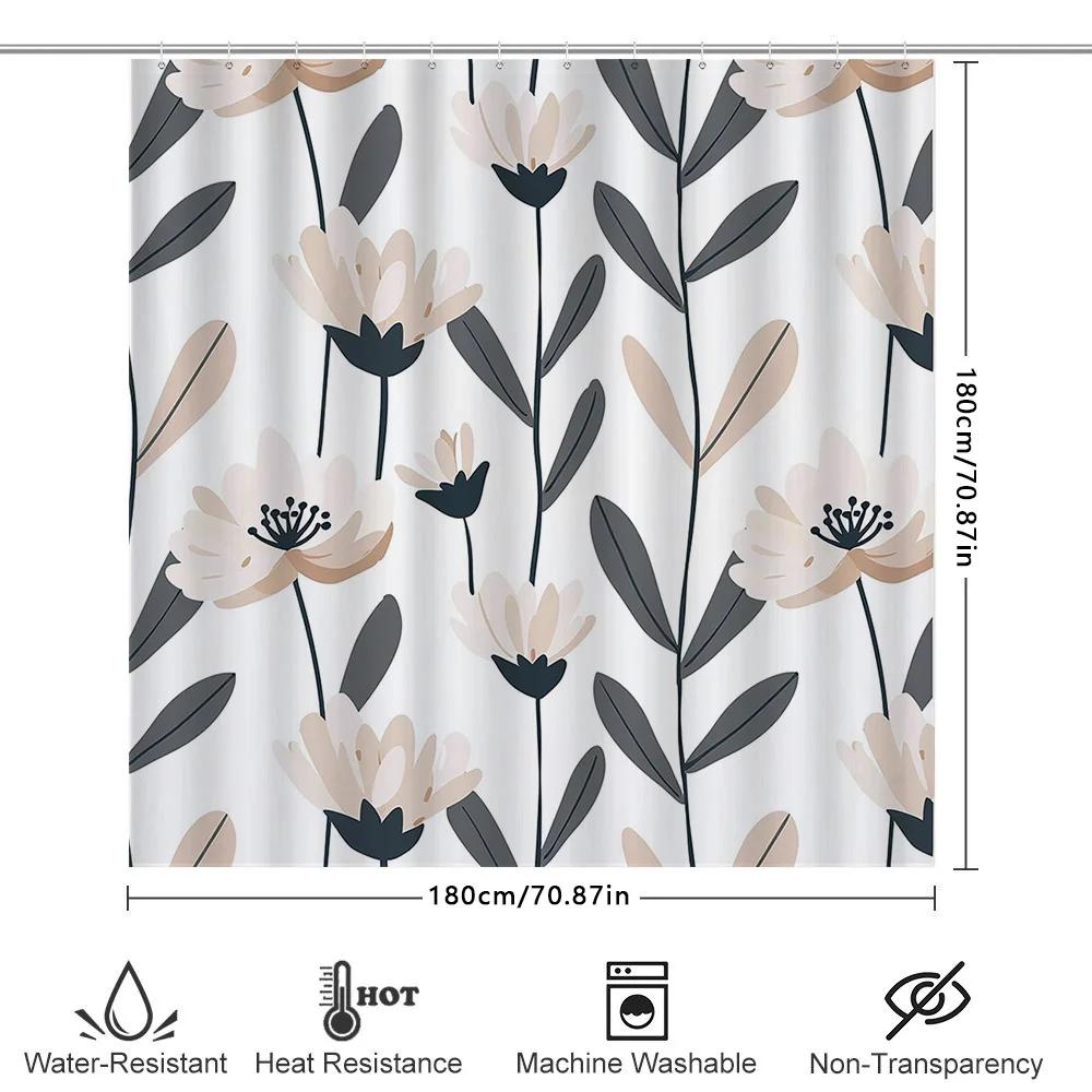 Bathroom Decor Shower Curtain Waterproof Fabric Printed Flowers Modern Simple Design