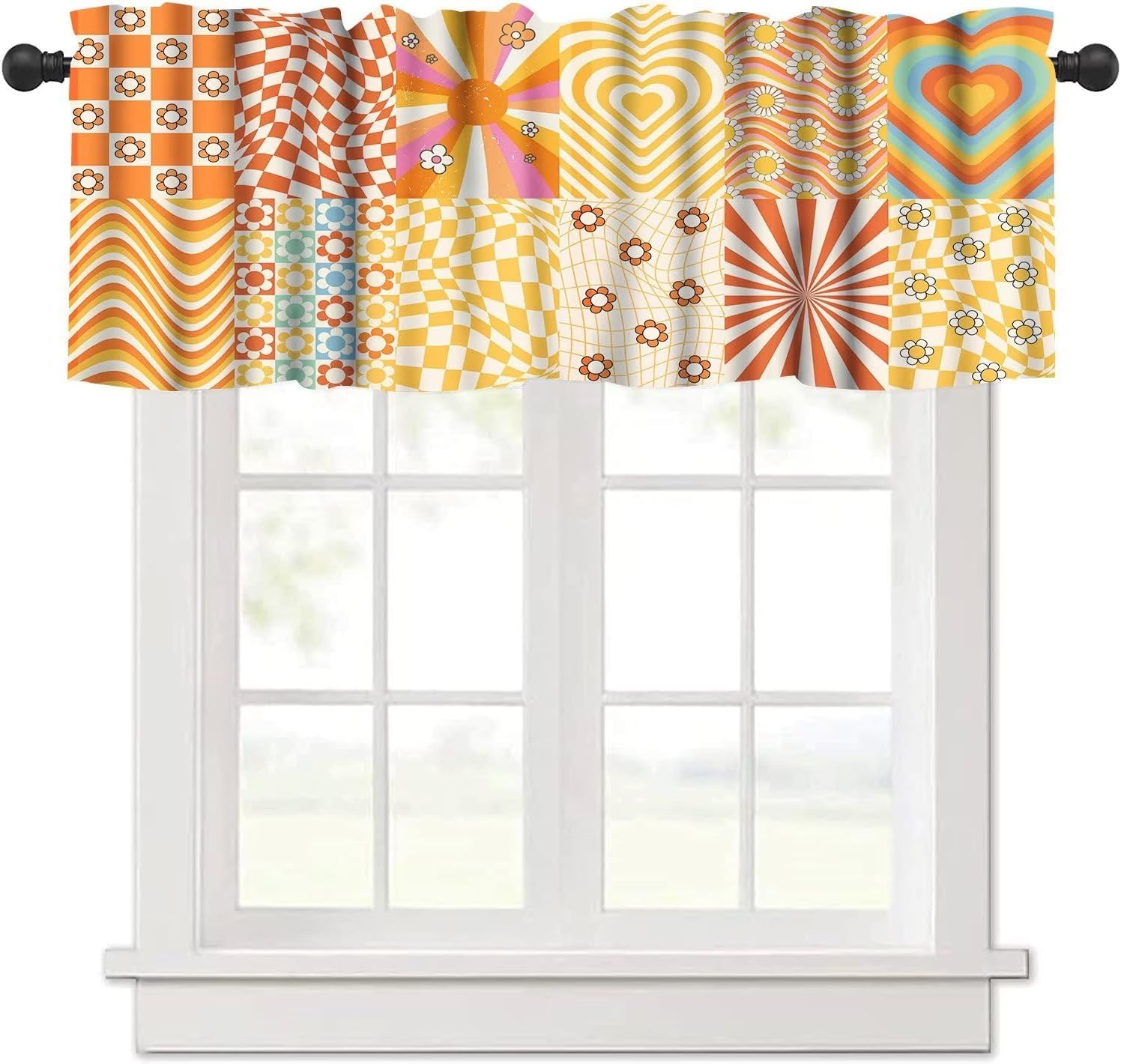 Retro 70S Floral Curta Hippie Spring Groovy Flower Power Flower Boho Print Suitable For Home Bedroom Window Drapes Abstract 53x116CM-2PC