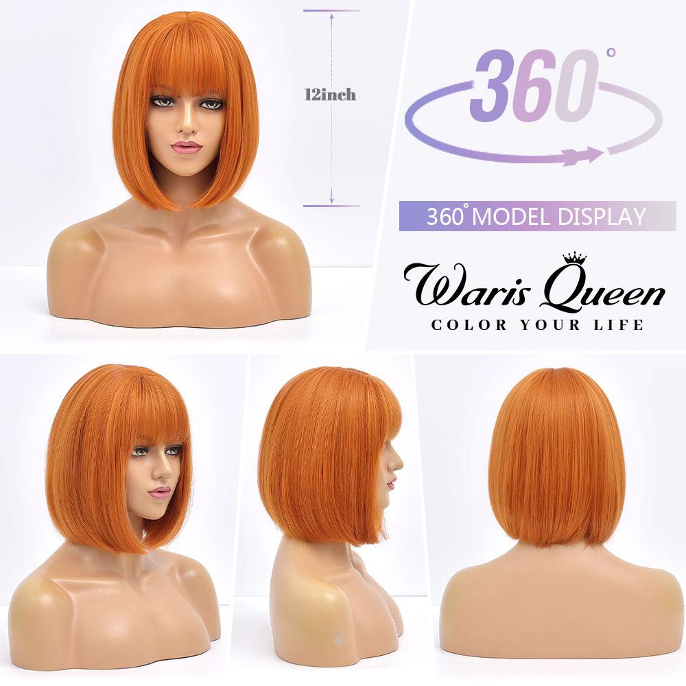 Short Bob Wig With Bangs Orange Stright Wigs For Women  Natural Lolita Daily Party Cosplay Hair Heat Resistant Synthetic Wigs