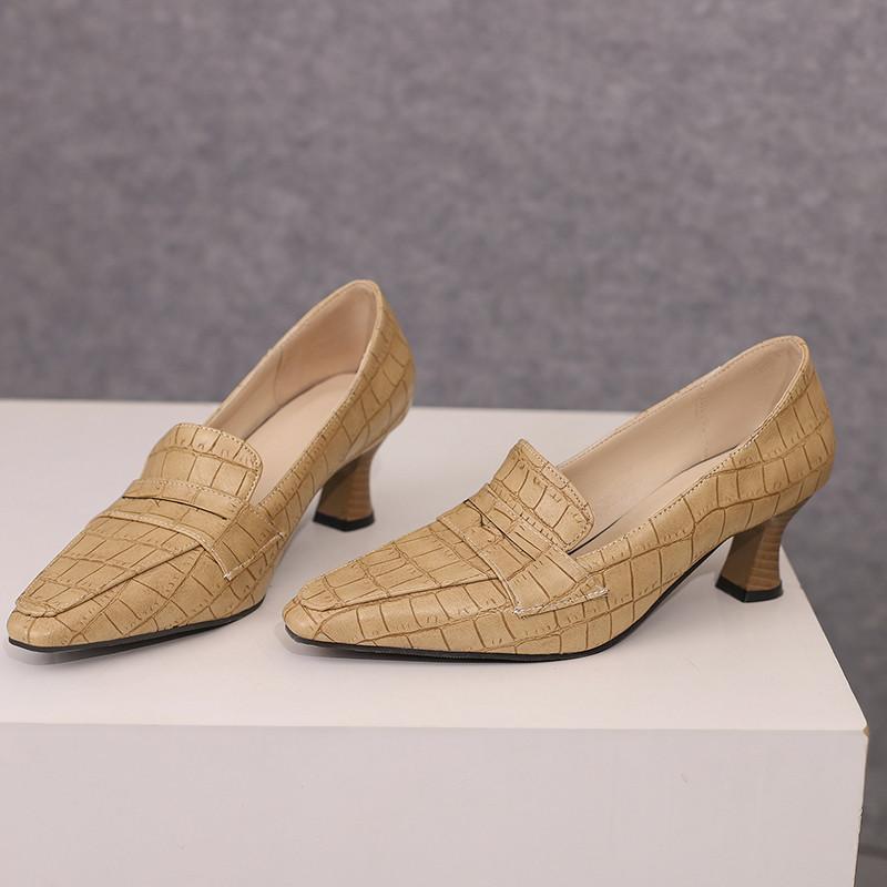 Women's High Heel Single Shoes Spring and Summer New Thick with Solid Color Large Size Matching Low Top Shoes