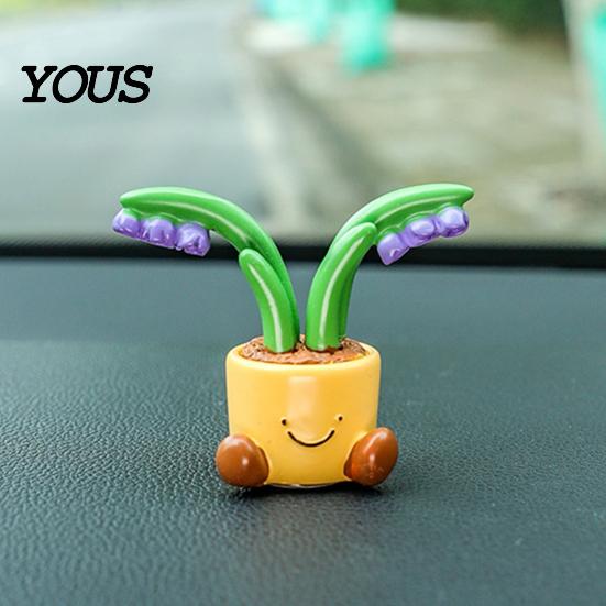 Mini Resin Car Dashboard Ornaments Cute Flower Pot Figurine, Cartoon Planter Ornament Decorative Accessories for Interior Desk Decor, Fairy