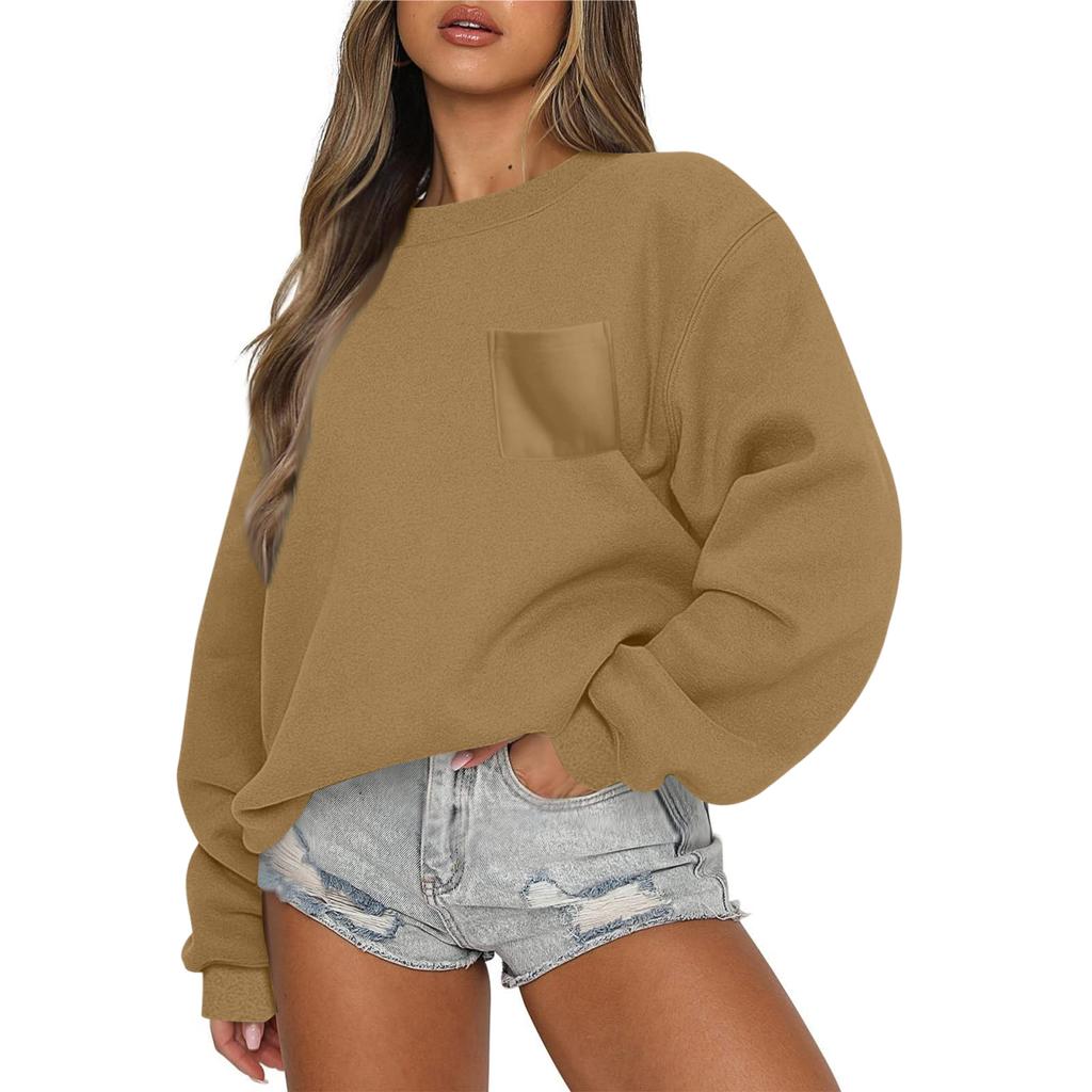 Women's Casual Fashion Round Neck Long Sleeve Sweatshirt With Pockets