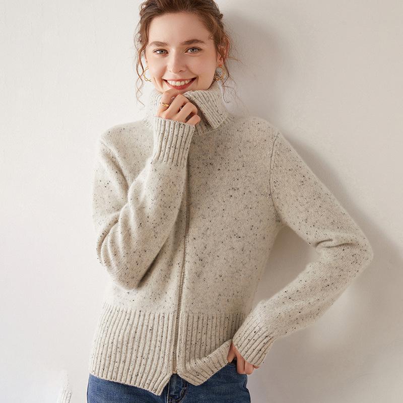 Women's Colorful Dots Cashmere Zipper Cardigan Sweater - Gentle Style, New Autumn Winter 2023 Collection