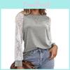 Trim Grey Lace Crew Neck Fitted Tshirt Blended Fabric Hoodie Women Sleeve Long