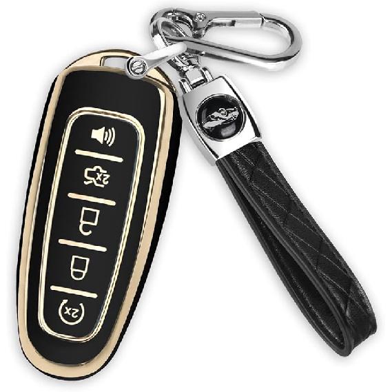 QBUC for Ford Key Fob Cover,360° TPU Car Key Case Protector with Keychain Compatible with Ford C-Max Edge Escape Expedition Explorer Flex Focus