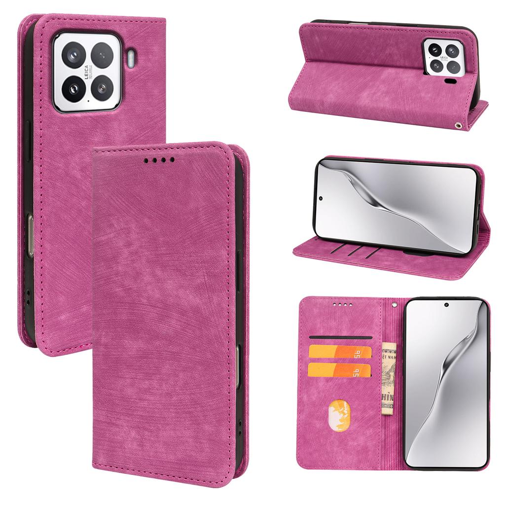 For Xiaomi 15 Case Strong Magnetic Leather Wallet Phone Cover with Striped Texture