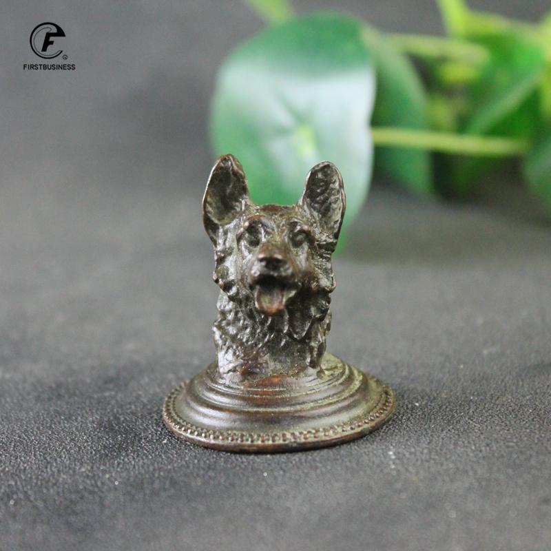 Antique Copper Dog Bust Small Statue Ornaments Vintage Metal Animal Figurines Desktop Decorations Accessories Home Decors Crafts
