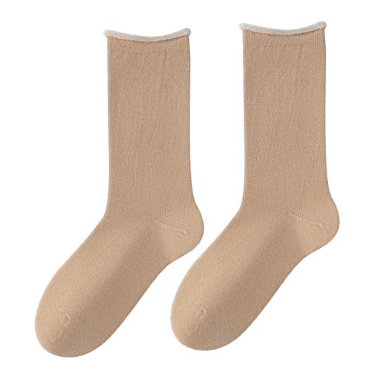 Casual Korean Style Hosiery Women Mid-Length Crew Socks, Loose Cuff Mittens, Comfortable Breathable Athletic Socks Solid Color for Autumn Winter Daily