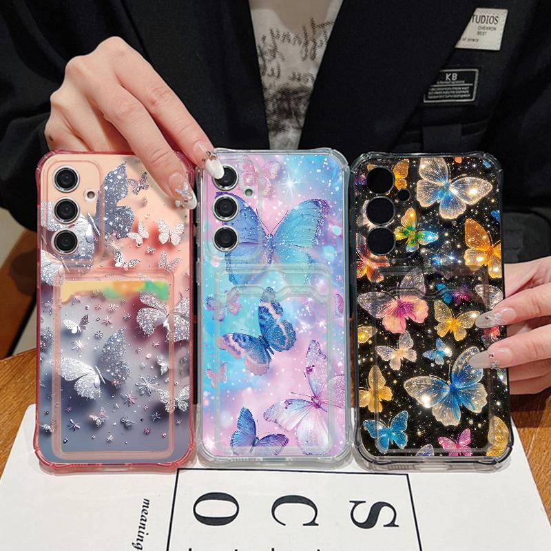 Dream Butterfly Pattern Clear Phone Case For Samsung Galaxy S26 S25 S24 S23 Ultra S22 Plus S25 Edge S24 FE Card Bag Wallet Cover