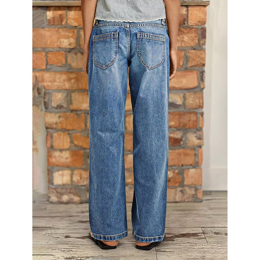 Women's Wide Leg Jeans Casual Highwaist Straight Denim Pants With Pockets