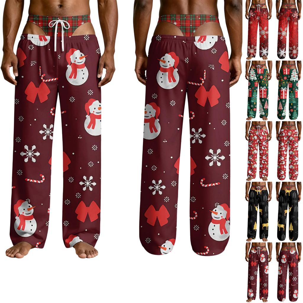 Men's Funny Sleep Pants with Fake Underwear Print Halloween Novelty Pajama Pants