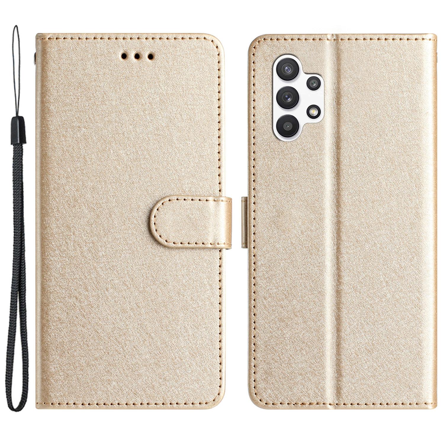 

For Samsung Galaxy A32 5G/M32 5G PU Leather Drop-proof Phone Case Silk Texture Stand Wallet Cover Gold