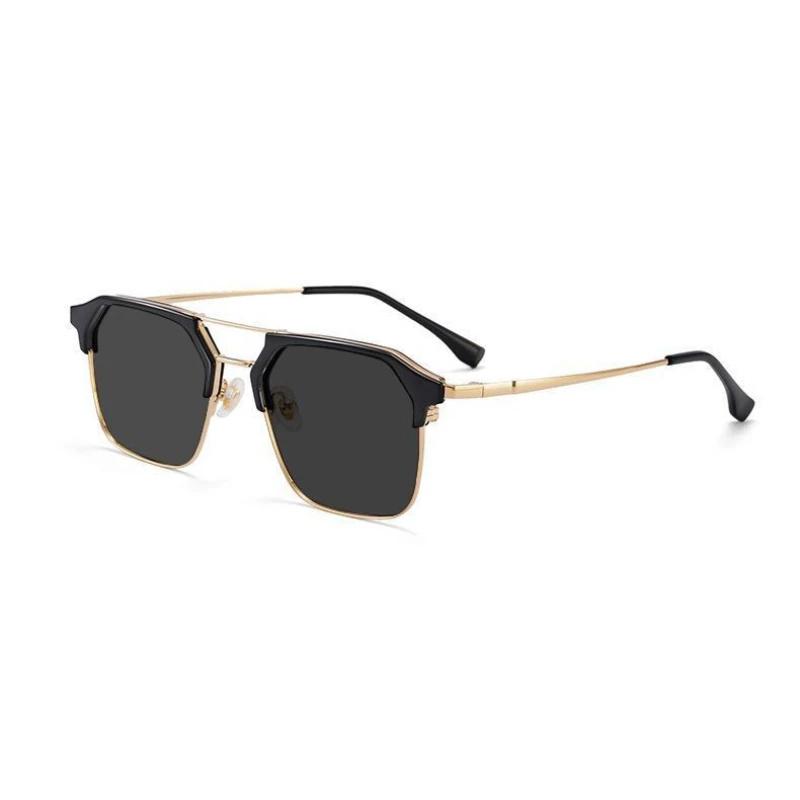 Korean Double Beam Frame Metal Myopia Glasses Trendy Men Half Frame Myopia Sunglasses Anti UV Driving Near Sight Sunglasses