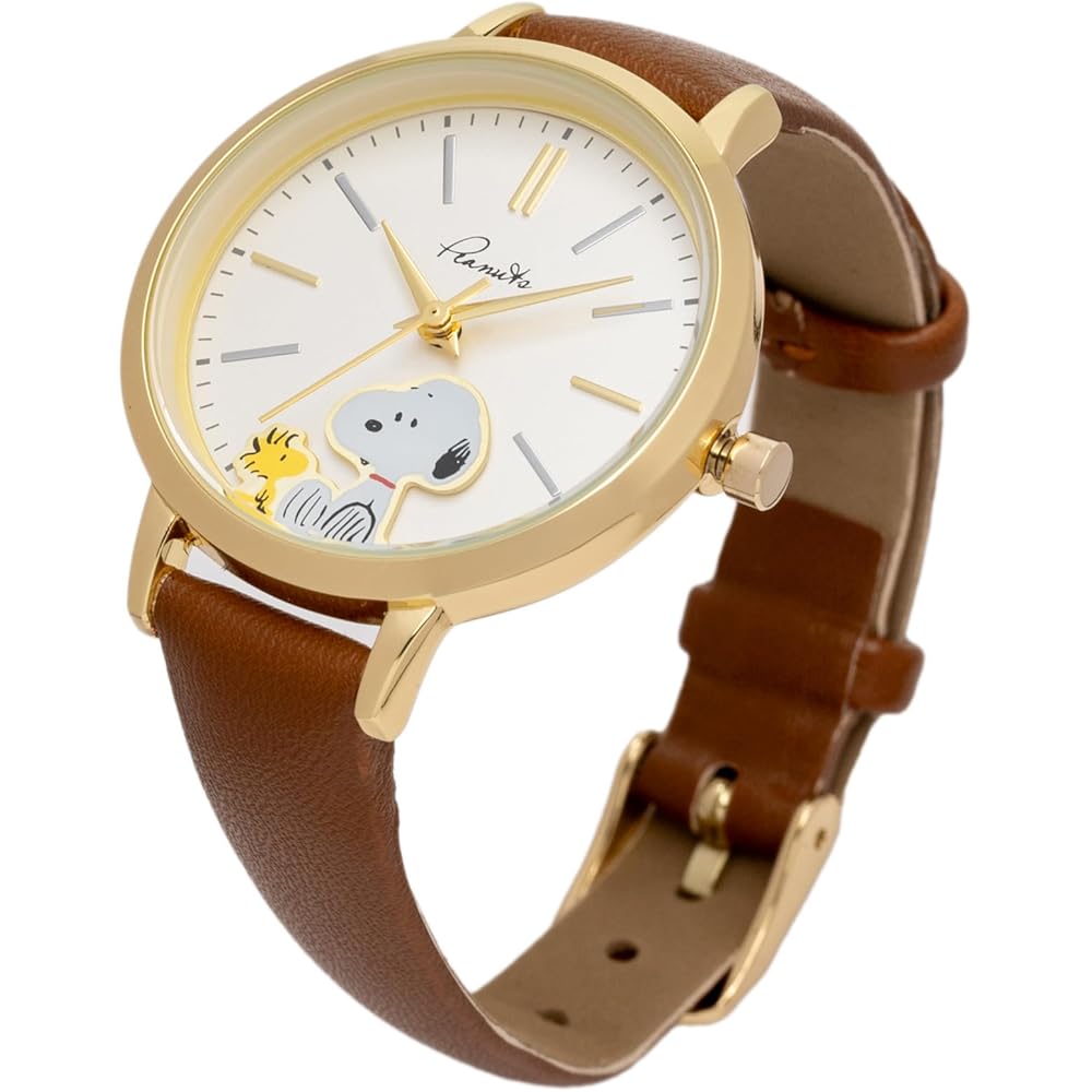 Fieldwork Snoopy Analog Women s Watch Brown Leather Strap 2-Layer Design