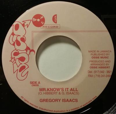 7inch Record GREGORY ISAACS - Mr. Know's It All OM008 Ossie Records Jamaica Reggae, Ska & Dub Used