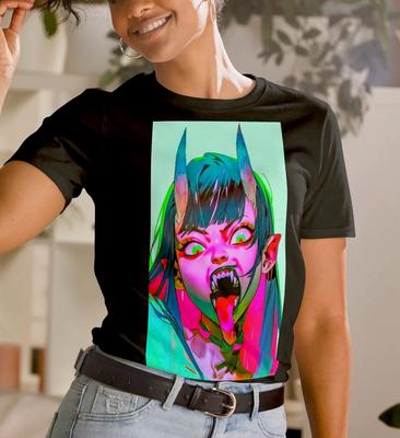 Satan Devil Anime Girl Horror Cyber Punk Goth Short-Sleeve Unisex T-Shirt Mens Womens Tees Top