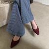 Fashion SUOJIALUN 2024 Autumn Women Flat Shoes Fashion Pointed Toe Shallow Slip On Baot Shoes Soft Low Heel Outdoor Dress Single Shoes