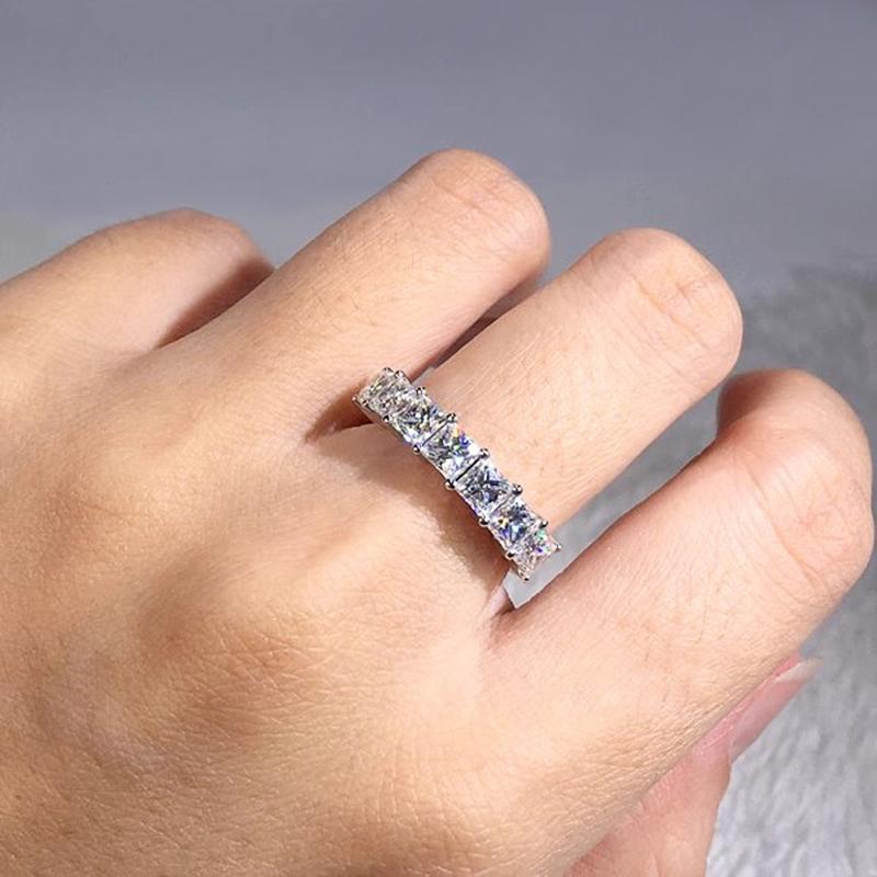 Huitan Fashion Princess Square Crystal Cubic Zirconia Rings for Women Luxury Wedding Band Accessories Eternity Female Jewelry
