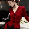 Zuose French Elegant V-Neck Ribbed Knitted Cardigan