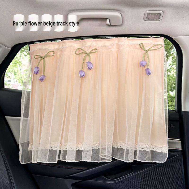 Blue Rain Lace Car Sunshade Curtains for Baby - Suction Cup Side and Rear Window Protection