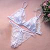 Set Sexy Transparent Sutiene și Chiloți Dantelă Florală Plasă Babydoll Set Lenjerie Intimă 2 Piese Sutiene Triunghiulare Transparente G-String Tangă cu Bretele pentru Femei
