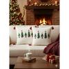 Christmas Tree Throw Pillow Cover, White Decorative Cushion Case with Red Tassels, 16 X 16 Inch, Holiday Embroidered Design