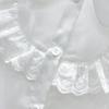Abbigliamento estivo per bambini Camicie a maniche corte in pizzo dolce Camicie casual Camicie per bambini Moda per ragazze Colletto rovesciato Camicie in tinta unita