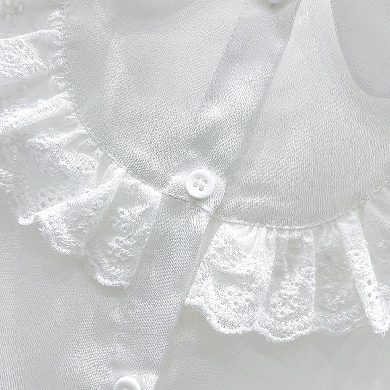 Abbigliamento estivo per bambini Camicie a maniche corte in pizzo dolce Camicie casual Camicie per bambini Moda per ragazze Colletto rovesciato Camicie in tinta unita