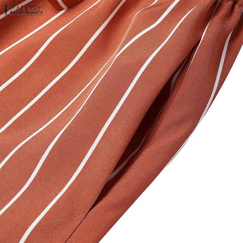 ZANZEA Women Casual V-Neck 3/4 Sleeve Summer Stripe Dress