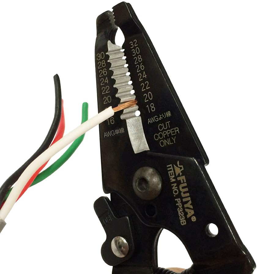 Fujiya Wire Stripper Type B Wide grip reduces strain on the hand (AWG/mm display) - - PP323B-165