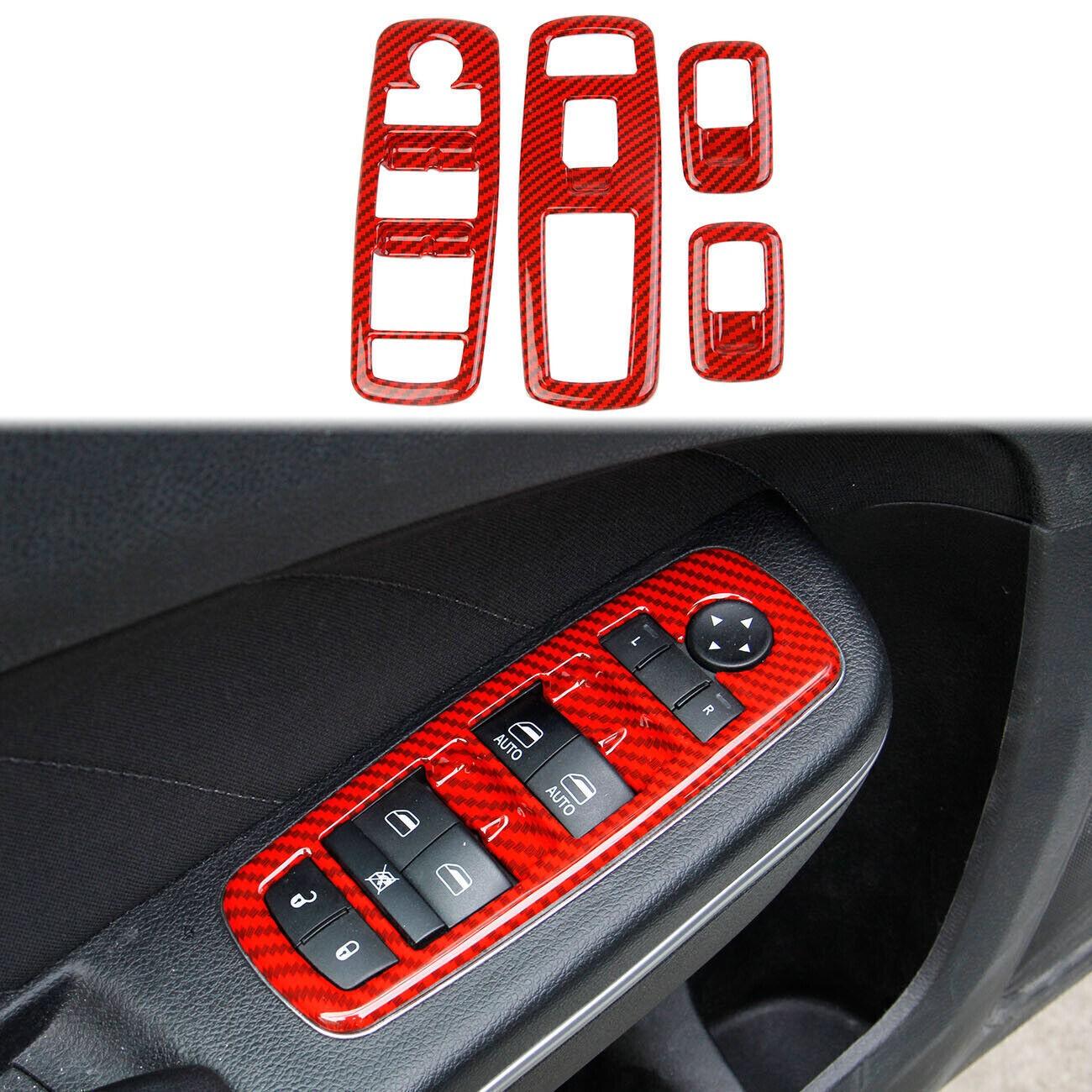 Red Carbon Fiber Window Lift Trim Switch Panel Cover Trims for Dodge Charger